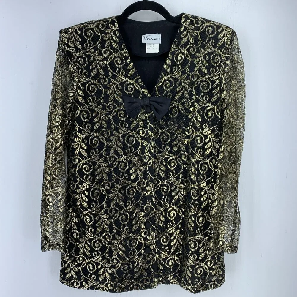 Vtg Barone Womens 10 Tunic Top Gold Metallic Glam Regency Gothic Whimsigoth - Picture 1 of 9